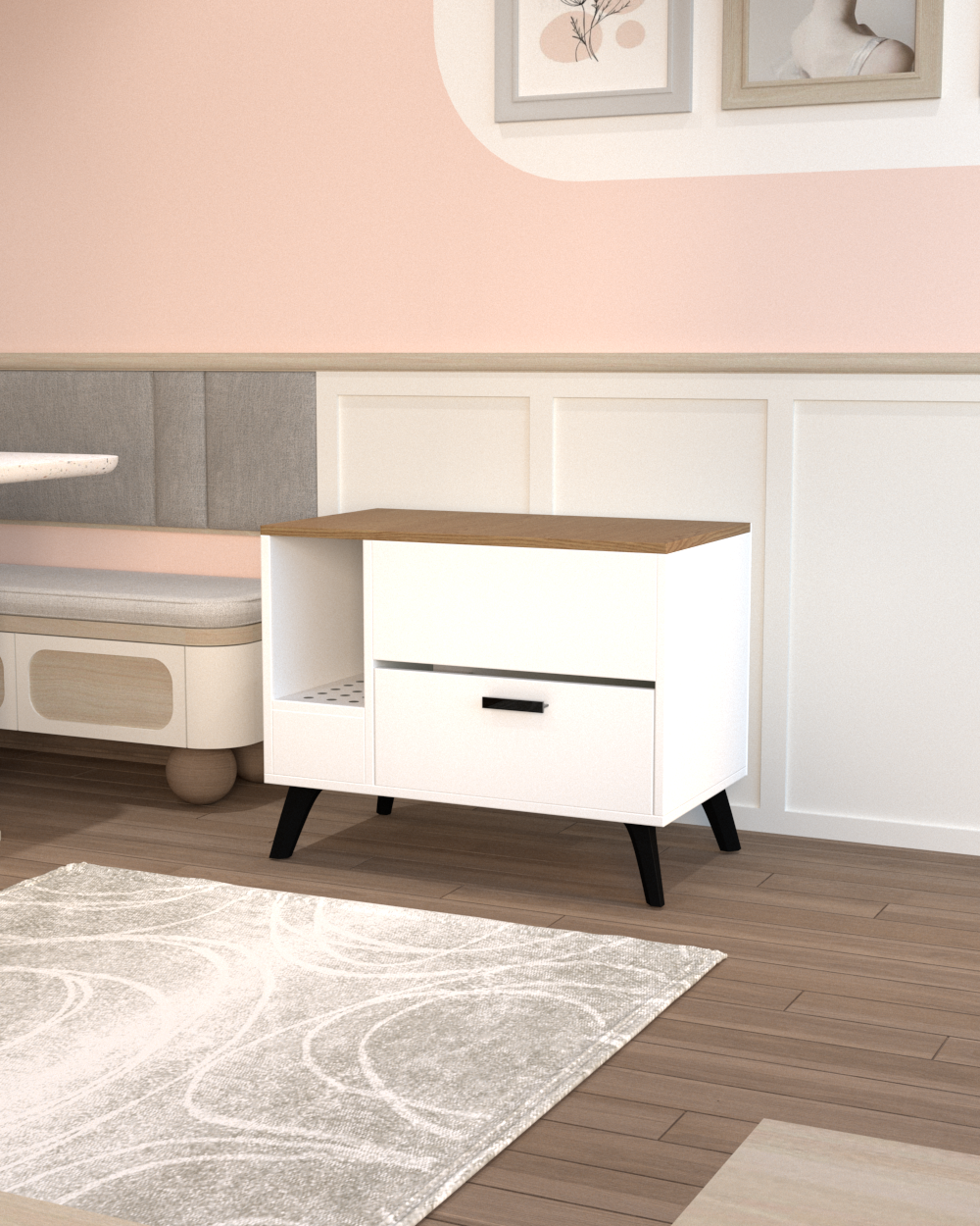 Beyaz Kedi Tuvalet Dolabı | Gizli Girişli %100 MDF