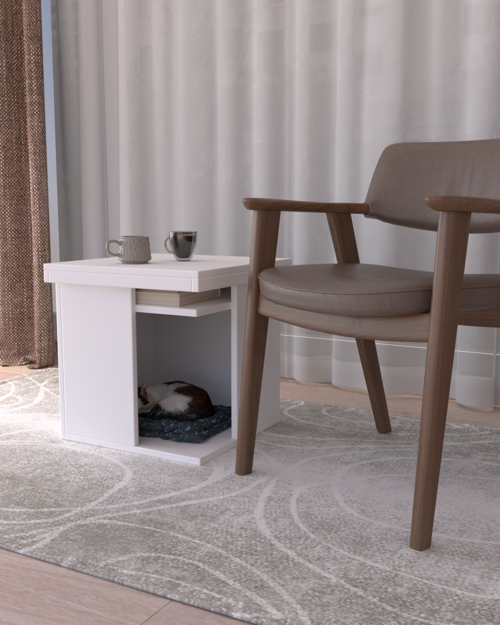 Pati Dostu İkili Konfor Sehpa Beyaz | Üstü Tepsi | %100 MDF