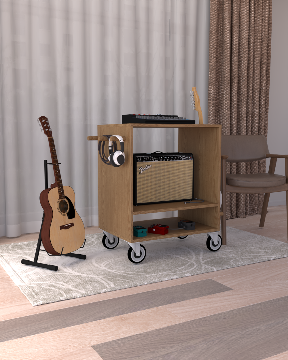 Fonksiyonel Dekoratif Gitar Dolabı Safir Meşe