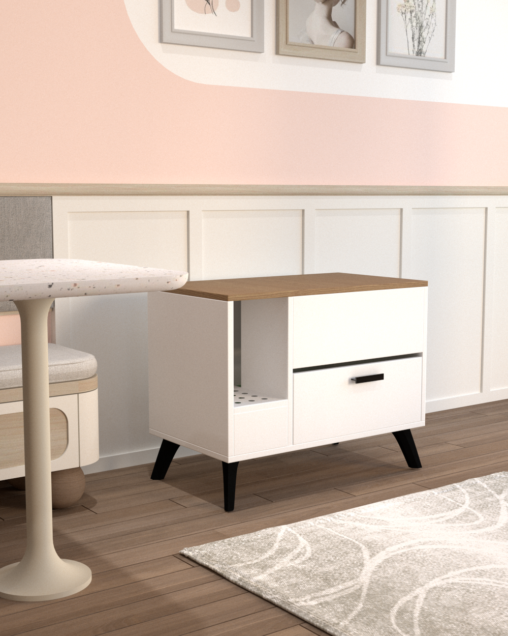 Beyaz Kedi Tuvalet Dolabı | Gizli Girişli %100 MDF