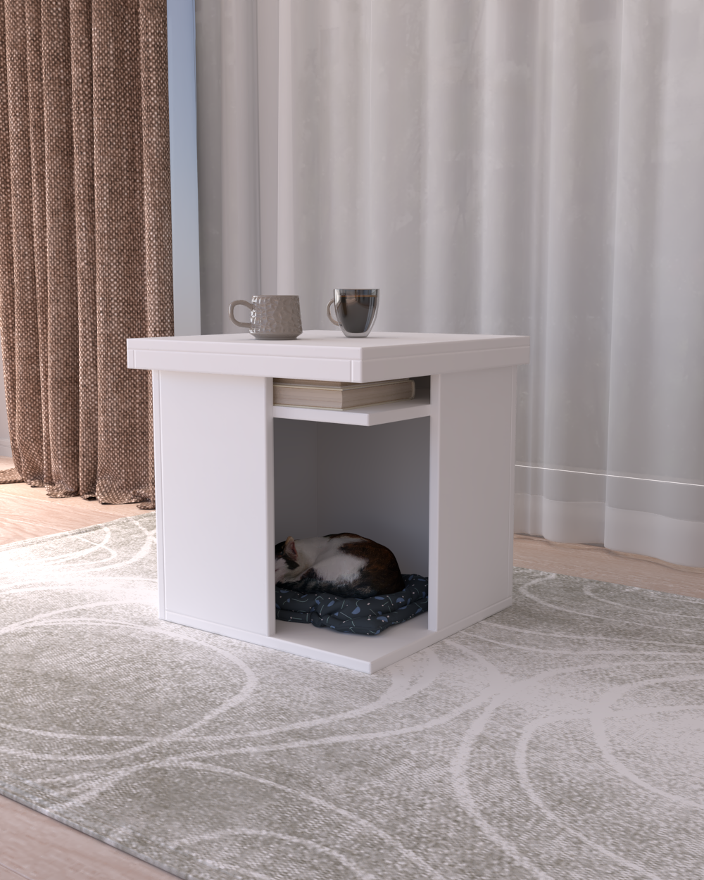 Pati Dostu İkili Konfor Sehpa Beyaz | Üstü Tepsi | %100 MDF