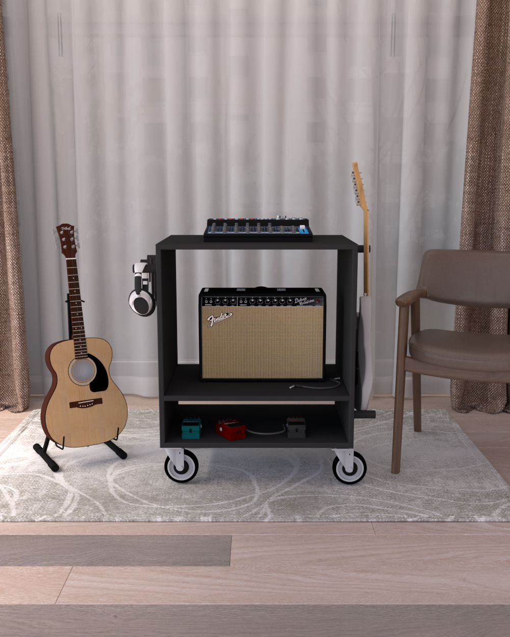 Fonksiyonel Dekoratif Gitar Dolabı Siyah