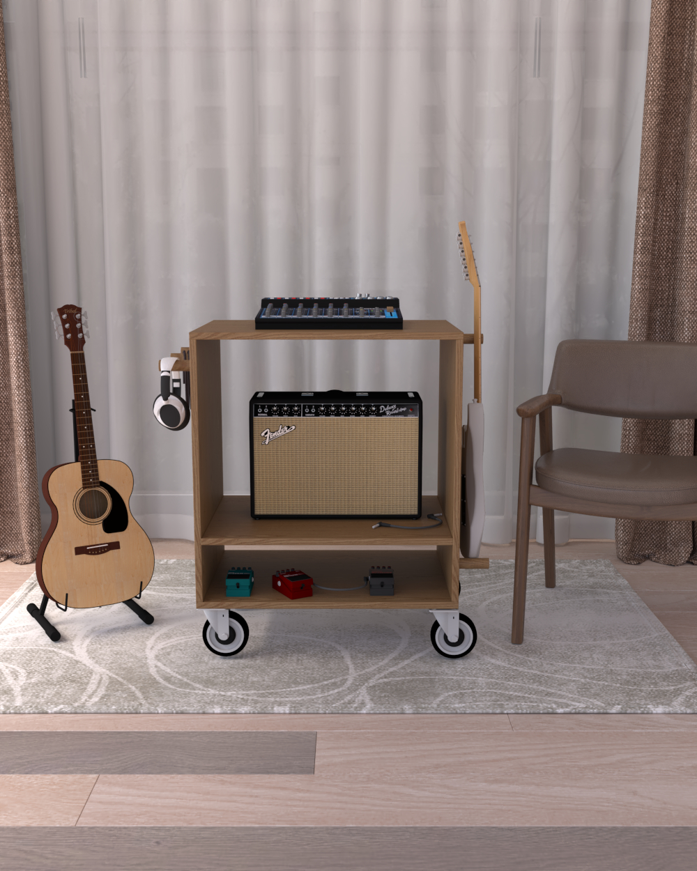 Fonksiyonel Dekoratif Gitar Dolabı Safir Meşe