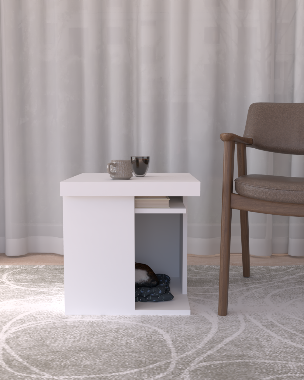 Pati Dostu İkili Konfor Sehpa Beyaz | Üstü Tepsi | %100 MDF