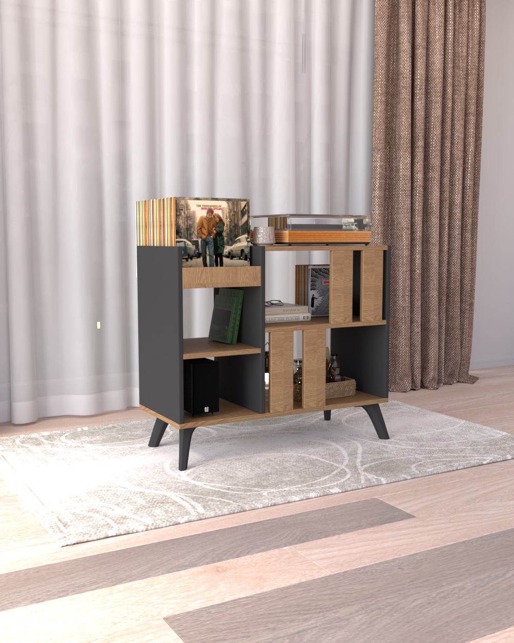 Dekoratif Büyük Pikap Dolabı | %100 MDF | Siyah Detaylı