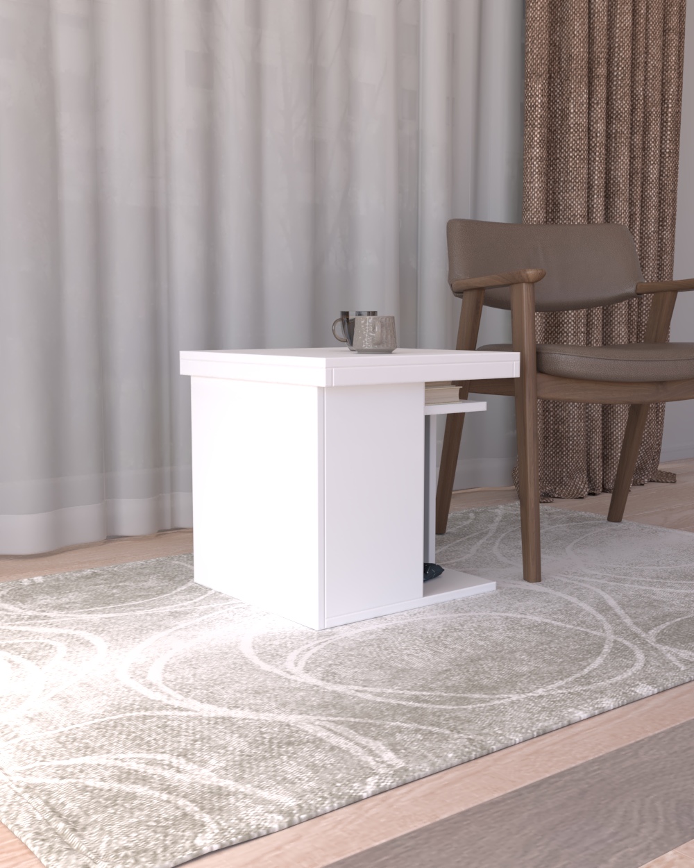 Pati Dostu İkili Konfor Sehpa Beyaz | Üstü Tepsi | %100 MDF