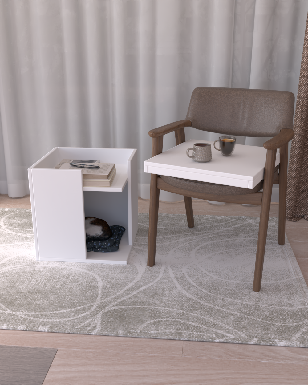 Pati Dostu İkili Konfor Sehpa Beyaz | Üstü Tepsi | %100 MDF